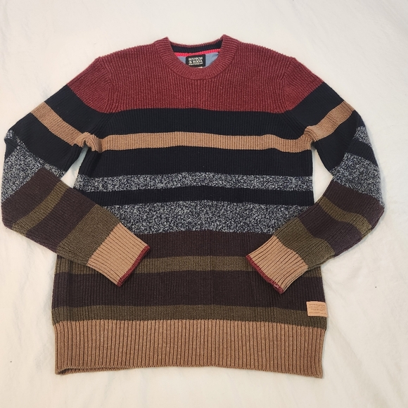 Scotch & Soda Amsterdam Striped Stripe Sweater Sz L Burgundy Green Navy Crewneck - Picture 14 of 15
